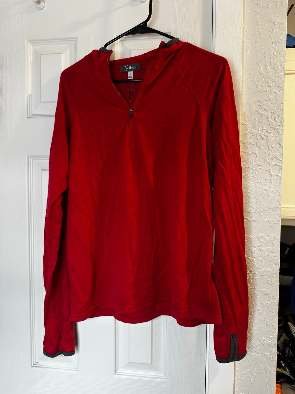 Ibex Red 1/4 Zip Hoodie Adult L Zque Certified Merino Wool Sweater Pullover